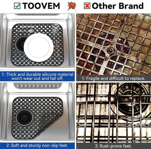 Miniatura 7 de TOOVEM Tapetes para Fregadero de Cocina, 2 Piezas Tapetes Protectores de Fregadero de Silicona Antideslizantes Resistentes al Calor, Plegables