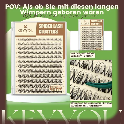 Miniatura 8 de KEYYOU Extensiones de pestañas de araña, racimos de pestañas de brisa Wispy, rizo D natural, 0.315-0.630 in, banda invisible, pestañas de araña