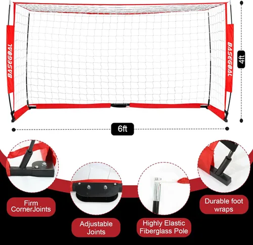 Miniatura 7 de BaseGoal Portería de Fútbol, Red de Fútbol, Porterías de Fútbol para Patio Trasero, con Marco de Lazo, Base Metálica Plegable y Escalera de Agilidad