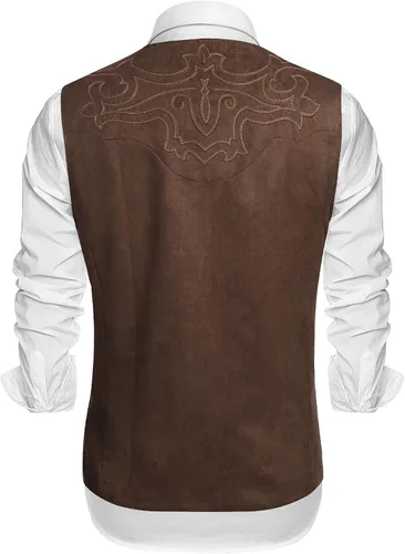 Miniatura 3 de COOFANDY Chaleco de traje de cuero de gamuza para hombre, chaleco occidental casual, chaleco ajustado