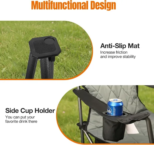 Miniatura 6 de Sillas de campamento resistentes con capacidad de 350 libras, silla plegable con bolsa enfriadora y portavasos para exteriores, deportes, playa