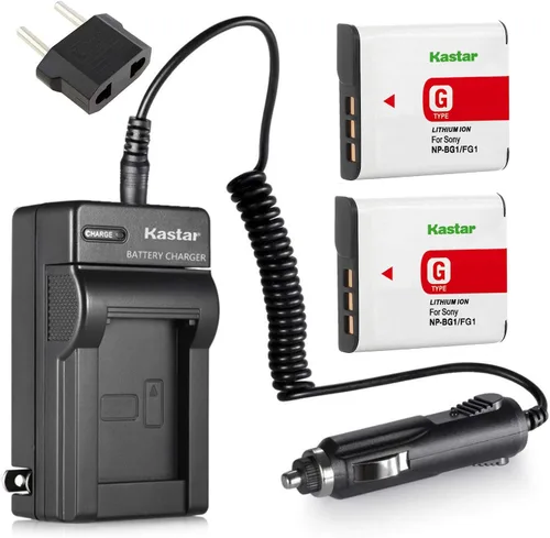 Kastar Batería (paquete de 2) y cargador para Sony NP-BG1, NP-FG1 y Cyber-shot DSC-W120, W220, W150, DSC-H3, H7, H9, H10, H20, H50, H55, H70, HX5V,