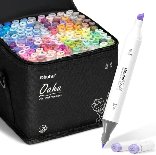 Ohuhu - Marcadores de alcohol, juego de 120 colores para artistas, serie Oahu, marcadores de arte de doble punta a base de alcohol para colorear,