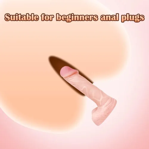 Miniatura 5 de Consolador pequeño realista de 4 pulgadas, tapón anal para principiantes, consolador anal suave con eje curvado y bolas, juguete sexual para adultos