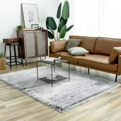 Miniatura 132 de Ashler Home Deco - Tapete de pelo sintético de oveja, mullido, suave, de 2 x 3 pies, lavable a máquina, dormitorio, habitación de los niños, sala