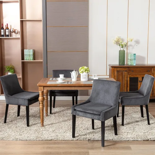 Miniatura 12 de COLAMY Juego de 2 sillas de comedor tapizadas con respaldo medio y patas de madera, sillas auxiliares modernas para sala de estar/comedor