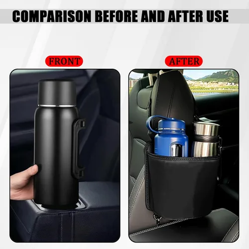 Miniatura 5 de Expansor de Portavasos de Coche para el Lado del Asiento, Bolsa de Almacenamiento Colgante Multifuncional para Botella de Agua, Taza y Bebida