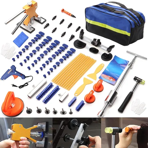 Kit extractor de abolladuras de coche Jerbor, kit de reparación de abolladuras sin pintura con elevador dorado, extractor de abolladuras en T,
