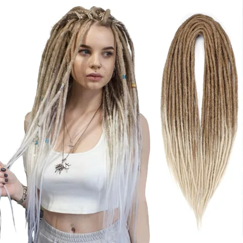 Miniatura 9 de Kraler Extensiones de Rastas Azules de Doble Extremo de 18 Pulgadas, 20 Hebras Sintéticas DE Extensiones de Rastas Hechas a Mano, Estilo de Rastas