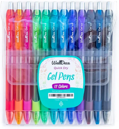 WallDeca Bolígrafos de gel | 12 unidades, punta fina (0.020 pulgadas), varios colores del arco iris, retráctiles, hechos para la escritura diaria,