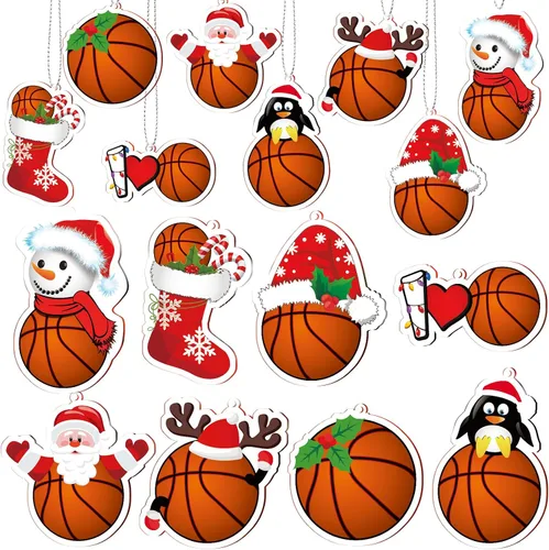 Miniatura 8 de Chunful 24 piezas Adornos de fútbol para árbol de Navidad, adornos de pelotas deportivas de acrílico colgantes para decoración de árbol de Navidad