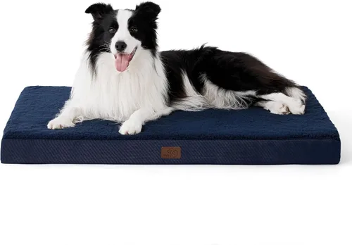 Bedsure Camas para Perros Tamaño Grande - Cómodas Camas Planas para Mascotas con Funda Lavable Extraíble, Alfombrilla de Espuma Ortopédica con