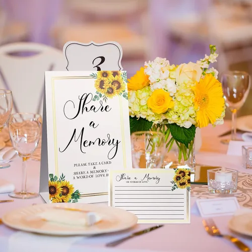 Miniatura 7 de Zonon 50 tarjetas de memoria con diseño de girasol, con texto en inglés "Share a Memory Card", para celebración de la vida, decoración de bodas