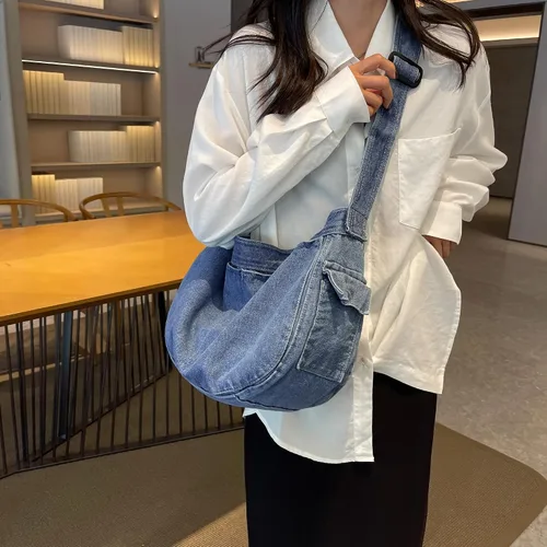 Miniatura 6 de Bolso bandolera de mezclilla, bolso cruzado grande tipo hobo, bolso de hombro casual, bolso de mano de jean para mujeres y hombres