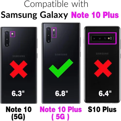 Miniatura 2 de Asuwish Funda para teléfono Samsung Galaxy Note 10 Plus Glaxay Note10+ 5G con cremallera, protector de pantalla de vidrio y tarjetero con tapa