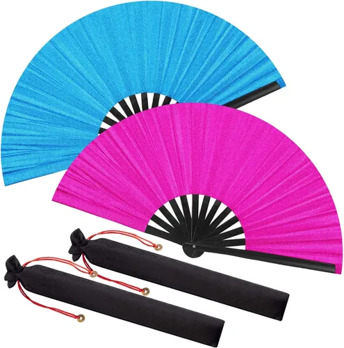 Miniatura 31 de Maitys Paquete de 2 ventiladores de mano plegables grandes de 13 pulgadas, ventiladores chinos de mano grandes para baile de línea, Tai Chi