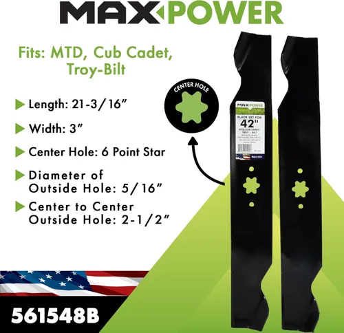 Miniatura 2 de MaxPower 561548B Juego de 2 cuchillas para muchos cortadoras MTD de 42 pulgadas, Cub Cadet, Troy-Bilt Sustituye a OEM #s 742-04308, 942-04308