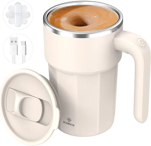 Miniatura 14 de Taza mezcladora eléctrica de 12 onzas, recargable, regalo para los amantes del café y uso en la oficina (negro)
