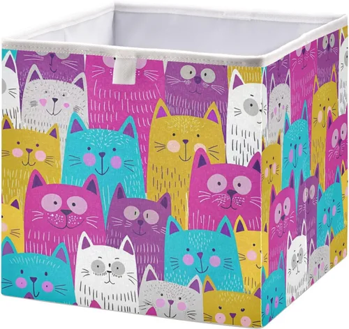 Kigai Lindos cubos de almacenamiento para gatos, 11 x 11 x 11 pulgadas, cesta de almacenamiento plegable grande de tela, organizador para juguetes,
