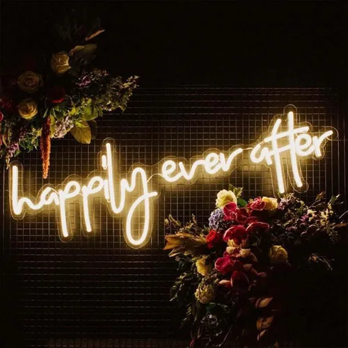 Letrero de neón con texto en inglés "Happily Ever After", letrero de neón personalizado, decoración hecha a mano, para colgar en la pared, letrero