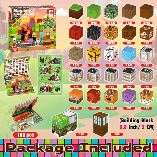 Miniatura 2 de Goody King Mundo de Bloques Magnéticos de Dinosaurio y Volcán 100 Piezas de Bloques Magnéticos de Dinosaurio, Juguetes Sensoriales STEM Montessori