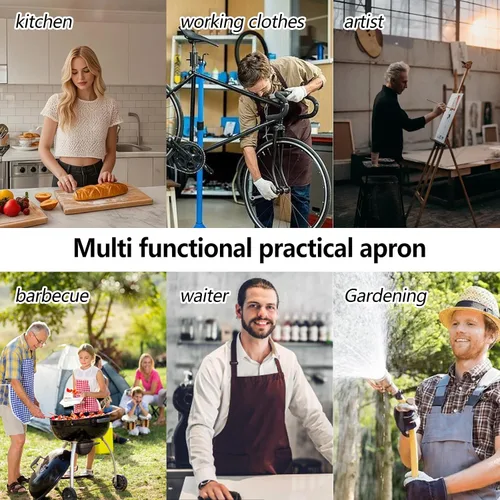 Miniatura 4 de Adjustable Canvas Apron with 3 Pockets for Men Women,Cross Back Work Apron,Durable Kitchen Apron for Cooking Caqui