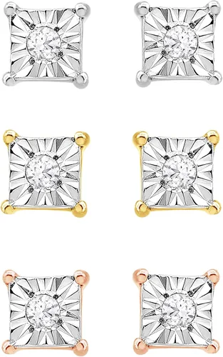 La4ve Diamonds Paquete de 3 aretes cuadrados de plata de ley (J, I-3) Joyería de moda para niños, niñas adolescentes Caja de regalo incluida (tono