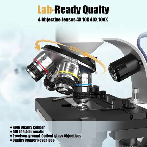 Miniatura 3 de Vitano Microscopio trinocular compuesto de laboratorio con aumento 40X-2500X, microscopio de doble visión para adultos estudiantes con pantalla de 7
