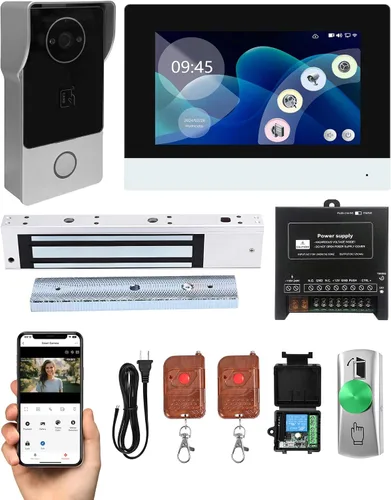 Sistema de intercomunicación de timbre de video inteligente con bloqueo magnético de 600 libras, monitor Wi-Fi con pantalla táctil de 7 pulgadas,