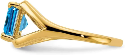 Miniatura 4 de Anillo de compromiso de oro amarillo macizo de 14 quilates, 0.354 x 0.276in, talla esmeralda, topacio azul