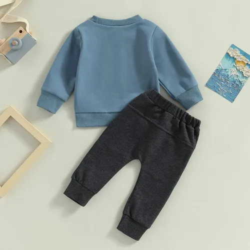 Miniatura 63 de Conjunto de 2 piezas de sudadera de manga larga con cuello redondo y pantalones casuales para bebés y niños pequeños