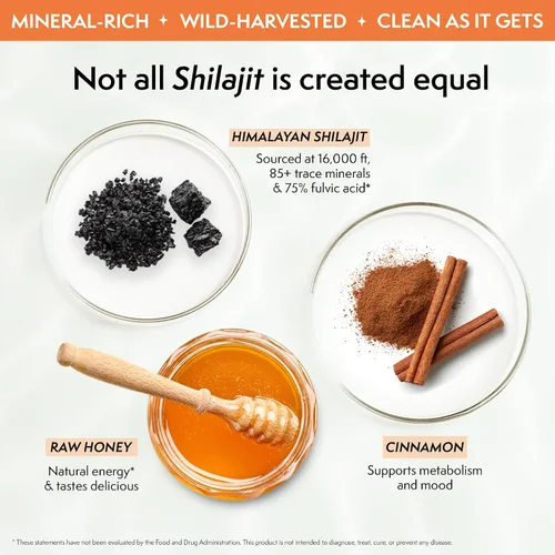 Miniatura 4 de Shilajit del Himalaya de 400 mg para hombres con miel, canela, barras energéticas para llevar y apoyo inmunológico para mujeres, 75% más de ácido