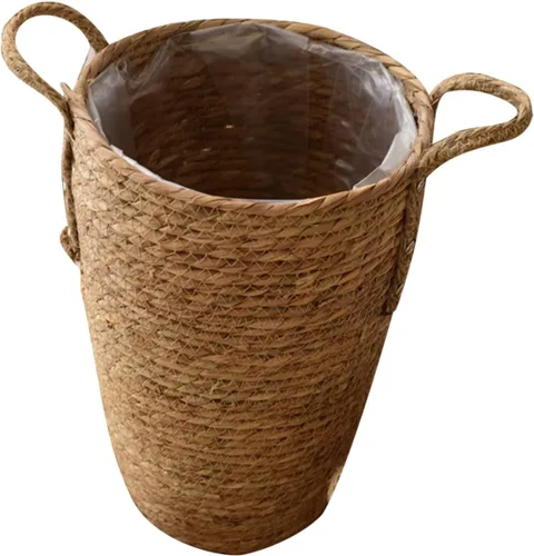YARNOW Cesta de flores tejida para plantas, macetas de almacenamiento de pastos marinos para interiores, florero vintage para plantas de interior,