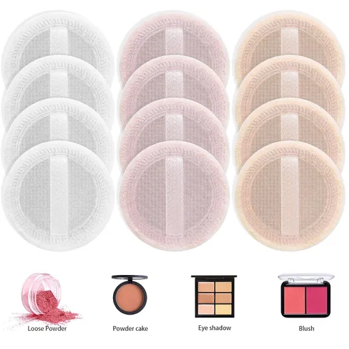 Miniatura 3 de WLLHYF 24 almohadillas redondas de algodón para maquillaje con correa para la cara, para cosméticos sueltos y de base, esponja, polvo Multicolor