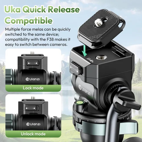 Miniatura 4 de ULANZI JJ06 GlideGo - Trípode de video de fibra de carbono, doble cabezal panorámico de 360°, altura máxima de 73.6 pulgadas, carga de 11 libras