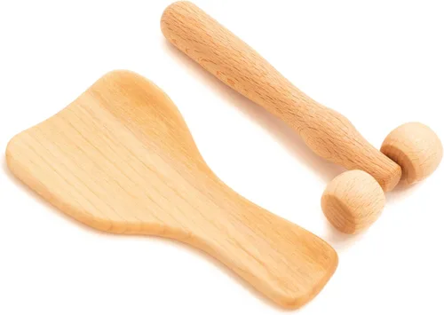 Miniatura 3 de tuuli Rodillo de masaje corporal y facial, rodillo de masaje de madera multifuncional, ayuda a aliviar la tensión muscular y apoyar la salud