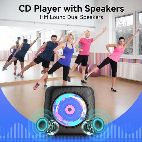 Miniatura 4 de Reproductor de CD portátil con Bluetooth recargable: reproductores de CD para el hogar con 1800mAh Kegaudio de escritorio, reproductor de CD de Negro