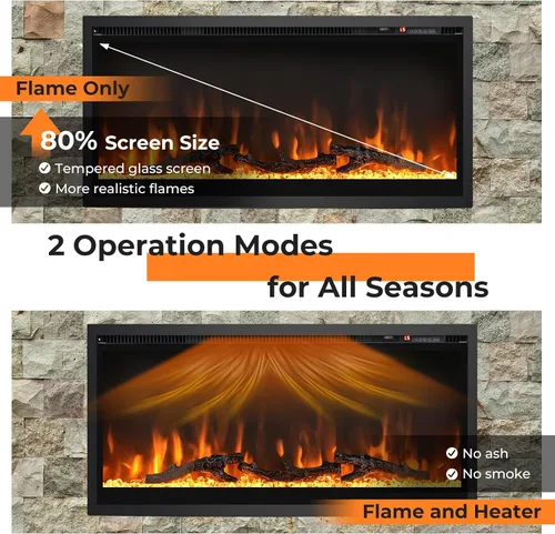 Miniatura 8 de GOFLAME Chimenea eléctrica de 36 pulgadas empotrada/montada en la pared/independiente, calentador eléctrico lineal con control remoto