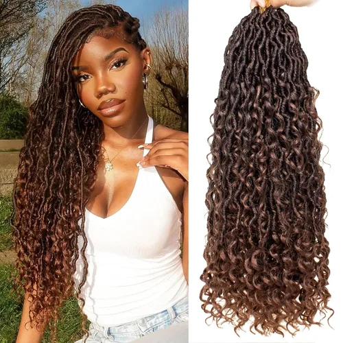 Miniatura 39 de Extensiones de cabello sintético de ganchillo de 24 pulgadas con extremos rizados, extensiones de cabello sintético con extremos rizados, trenzas