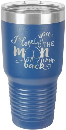 Miniatura 16 de Vaso negro de 30 onzas con popote y tapa superior deslizante con texto en inglés "I love you to the moon and back", color negro