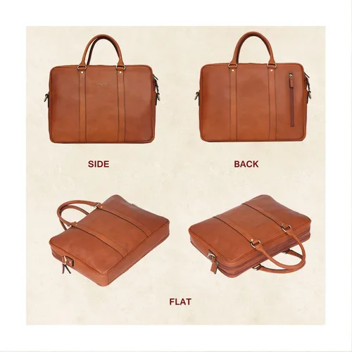 Miniatura 5 de Banuce Maletín de cuero italiano de grano completo para hombre, funda de 14 pulgadas, bolsa de trabajo para laptop, Beige, Maletín de cuero