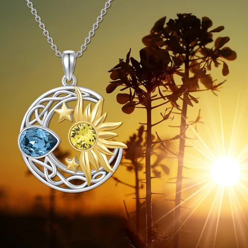 Miniatura 6 de AOBOCO Collar de plata de ley 925 con luna y estrella celta para mujeres y niñas