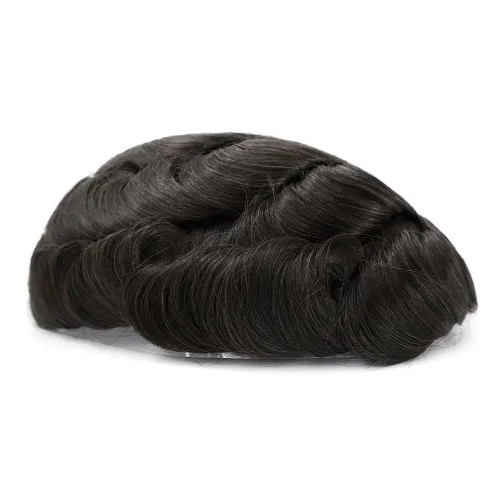 Miniatura 7 de Toupee para hombres piezas de cabello, sistemas de reemplazo de cabello humano, pelucas de cabello de densidad media, unidad de cabello negro NPU