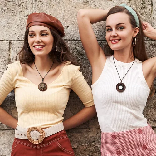 Miniatura 6 de 8 collares largos bohemios para mujer, collares de madera vintage, hechos a mano, hippie, de piel sintética, suéter, joyería