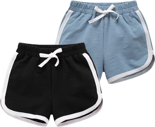 Paquete de 2 pantalones cortos deportivos de punto de verano para niños y niñas, pantalones cortos suaves casuales para bebés