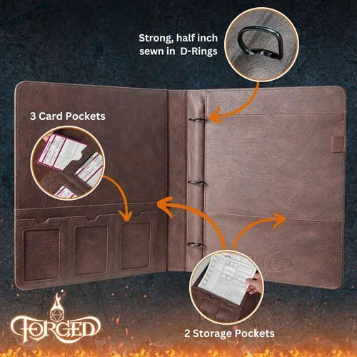 Miniatura 5 de Forged Dice Co. Game-Folio Portfolio Carpeta de Cuero PU - Carpeta de Juegos para Hojas de Personajes DND con Organizador de Tarjetas de Hechizos