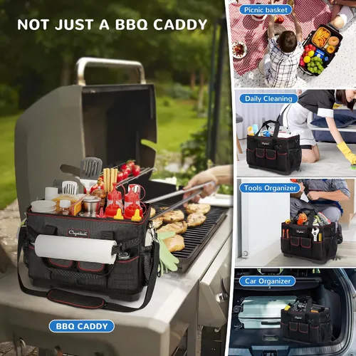 Miniatura 5 de Chyaidach Organizador de Parrilla Grande con Fondo Duro, Organizador de Plancha Plegable Portátil para Accesorios Blackstone, Esenciales para Portón
