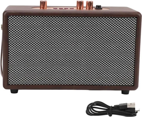 Altavoz portátil retro, altavoz vintage de piel sintética con 10 W x 2 altavoces duales, tiempo de reproducción de 8 horas de duración, entrada