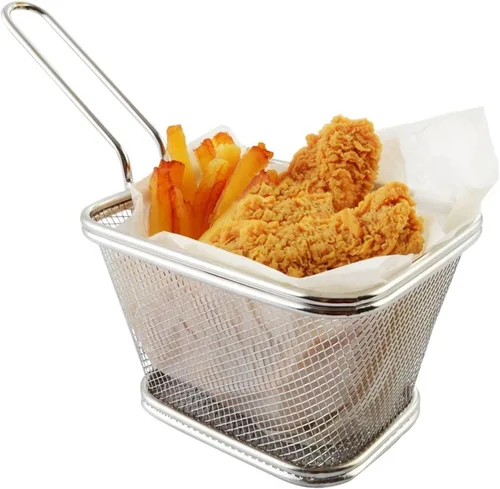 Miniatura 3 de Mini cesta de papas fritas de acero inoxidable, cestas cuadradas para freidoras, herramienta de cocina de grado FDA, vajilla de presentación