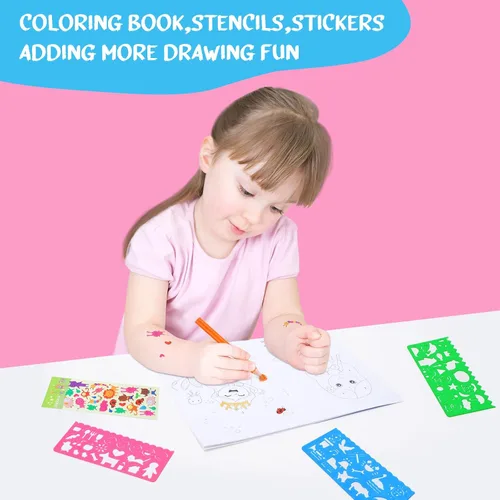 Miniatura 7 de homicozy Suministros de arte para niños de 4 a 12 años, juegos de dibujo de sirenas, estuche de arte, kits para colorear con caballete triple